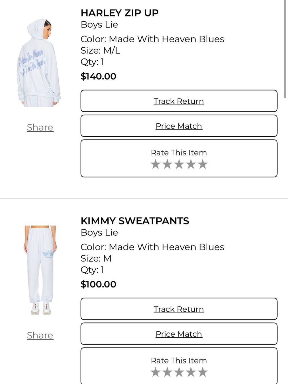 Set Boys Lie Kimmy Sweatpants in Made With Heaven Blues + zip hoodie